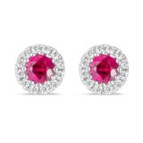 18k Ruby and Diamond Halo Stud Earrings