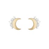 N9ne 9k Yellow Gold Moon & White Cubic Zirconia Cluster Stud Earrings