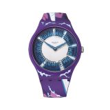 Collaboration Swatch X DragonBall Z GOHAN 41mm, Round Blue Dial, Quartz, Purple Case, Purple Strap Watch
