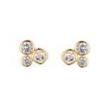 N9ne 9k Yellow Gold 3 Rubover Cubic Zirconia Cluster Earrings