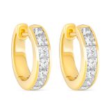 18k Yellow Gold and Princess Cut Diamond Hoop Earrings