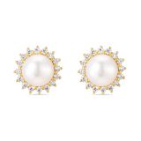 18k Pearl and Diamond Cluster Earrings