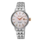 Seiko Cocktail Time Clover Club, Presage 30.3mm, White Diamond-Set Dial, Automatic Movement, Stainless Steel Case, Stainless Steel Bracelet Watch sre009j1