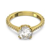 Swarovski Gold-Tone Plated Round Cut White Zirconia Pavé Constella Cocktail Ring Size 58