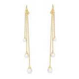 18k Yellow Gold Pearl Diamond Drop Earrings