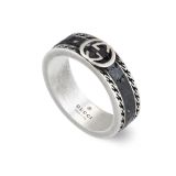 Interlocking Sterling Silver & Black Enamel Ring