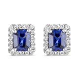 18k Sapphire and Diamond Halo Stud Earrings