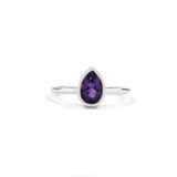 18k White Gold 0.77ct Pear Amethyst Rubover Ring