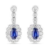 Platinum Sapphire and Diamond Halo Drop Earrings