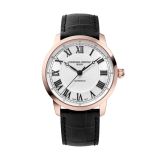 Photo of the Frederique Constant Classics Premiere 39mm Automatic Watch with White Dial, Stainless Steel & Rose Gold PVD Case, Leather Strap – FC-301SWR3B4