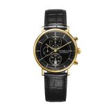 Herbelin Inspiration Chronographe 40mm, Black Dial, Quartz Movement, Stainless Steel & Gold PVD Case, Black Leather Strap 35647p14