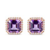 18k Amethyst and Diamond Halo Studs