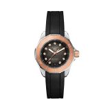 Aquaracer Professional 200 Date 30mm, Smokey Black Diamond Dot Dial, Automatic Movement, Steel & Gold Case, Black Rubber Strap Watch
