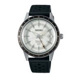Seiko Stone Style 60s Road Trip GMT, Presage 40.75mm, Grey Dial, Automatic Movement, Stainless Steel Case, Leather Strap Watch SSK011J1