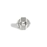 Rockaway Half Paved & Silver Pyramid Ring