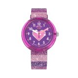 Colour My Life STRIPY GLITTER 31.8mm, Purple Dial, Quartz Movement, Bio-sourced Plastic Case, Pink Silicone Strap Watch