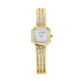 Photo of the Herbelin Octogone 22.2mm Watch 17436BP19 featuring a refined yellow gold PVD bracelet, an elegant octagonal case, and a shimmering mother of pearl dial with minimalist detailing.