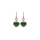 Happy Hearts 18K Rose Gold Green Inlay Malachite Drop Earrings