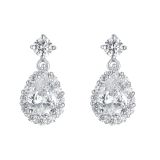 Sterling Silver Cubic Zirconia Pear Cluster Drop Earrings
