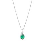 Sterling Silver CZ Topped Emerald Oval Pendant Necklace
