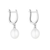 Sterling Silver Pearl Horse Shoe Drop Earrings