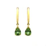 18k Yellow Gold Green Tourmaline Pear Drop Hoop Earrings