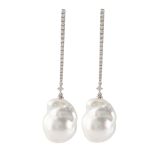 18k White gold South Sea Pearl and Diamond Drop Earrings. Image one