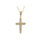 9K Gold Cubic Zirconia Channel Set Cross Pendant Necklace