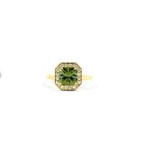 18k Yellow Gold & Green Tourmaline Halo Dress Ring