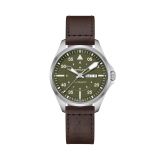 Khaki Aviation Pilot Day Date 42mm, Green Dial, Automatic Movement, Stainless Steel Case, Brown Leather Strap Watch