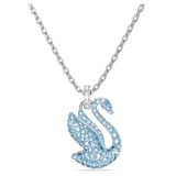 Swarovski Rhodium-Toned Plated Blue Swarovski Crystal Iconic Swan Medium Pendant Necklace