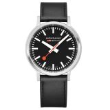 Mondaine Stop2go 41mm Black Dial Quartz Movement Vegan Leather Bracelet Watch
