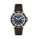 Armani Diver 42mm, Blue Dial, Quarz Movement, Rose Gold PVD on Stainless Steel Case, Pro-Planet Brown Leather Strap Watch