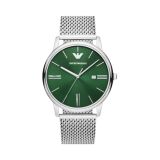 Armani Three- Hand Date 42mm, Green Dial, Quartz Movement, Stainless Steel Case, Stainless Steel Mesh Bracelet Watch
