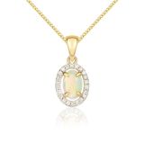 N9ne 9k Yellow Gold Oval Opal Round Diamond Cluster Pendant Necklace