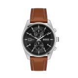 Skytraveller 44mm Black Dial Quartz Movement Leather Strap Watch