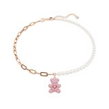 Swarovski Rose Gold-Toned Pink Crystal Teddy Pendant