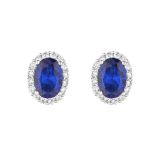 Sterling Silver CZ Sapphire Oval Cluster Stud Earrings