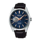 Seiko Sharp Edged Midnight Presage 40.2mm, Navy Blue Dial, Automatic Movement, Stainless Steel Case, Brown Leather Strap Watch SPB311J1
