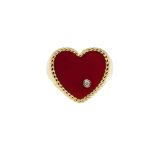 Yvonne Léon 9k Yellow Gold Chevalière Coeur Agate Rouge Or Jaune Signet Size 54 Ring