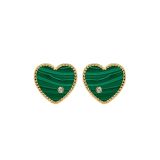 Yvonne Léon 9k Yellow Gold Paire De Puces Coeur Malachite Or Jaune Earrings