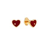 9k Yellow Gold Paire De Puces Baby Coeur Agate Rouge Or Jaune Earrings