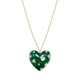 Yvone Léon 9k Pendentif Cœur Confettis Malachite Or Jaune Pendant Necklace