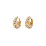 Yvonne Léon 9k Paire De Créoles Gaufrette Diamants 2 Ors Earrings