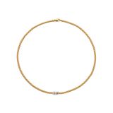 18k Yellow Gold Necklace with White Gold Diamond-Set Rondels - Prima Collection