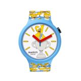 Swatch The Simpsons Collection, BEST.DAD.EVER 47mm, White Dial, Quartz Movement, Blue Case, Blue Strap Watch
