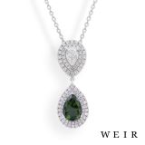 Platinum Pear Cut Green Tourmaline Pendant