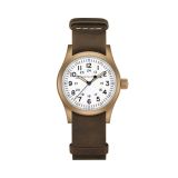 Photo of the Hamilton Khaki Field Mechanical 38mm, White Dial, Bronze and Titanium Case, Brown Leather Strap Watch H69459510