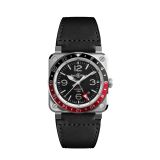 Bell & Ross BR 03 GMT 42mm, Black Dial, Automatic Movement, Steel Case, Black Calfskin Leather Strap Watch. Image one