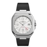 Bell & Ross BR 05 GMT White 41mm, Silver Opaline Dial, Automatic Movement, Steel Case, Rubber Strap Watch BR05G-SI-ST/SRB. Image one
